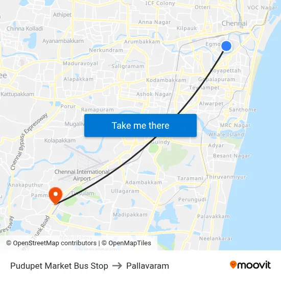 Pudupet Market Bus Stop to Pallavaram map