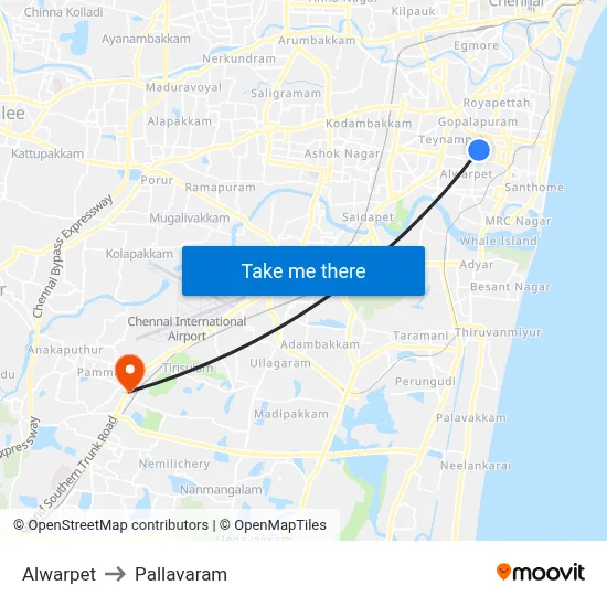 Alwarpet to Pallavaram map