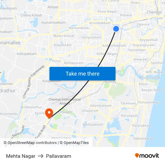 Mehta Nagar to Pallavaram map