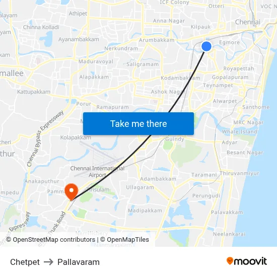 Chetpet to Pallavaram map