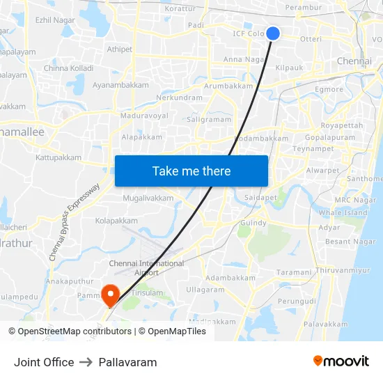 Joint Office to Pallavaram map