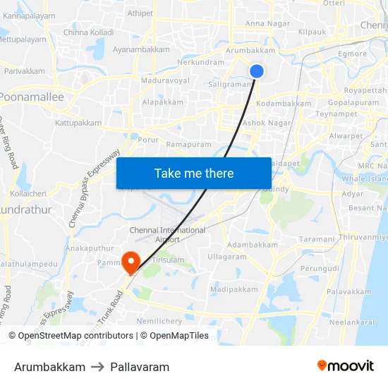 Arumbakkam to Pallavaram map