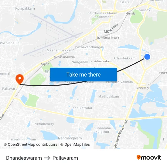 Dhandeswaram to Pallavaram map