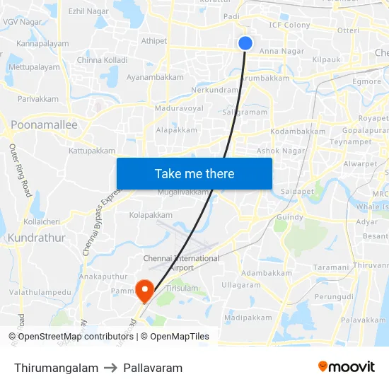 Thirumangalam to Pallavaram map