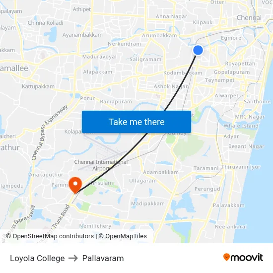 Loyola College to Pallavaram map