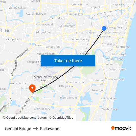 Gemini Bridge to Pallavaram map
