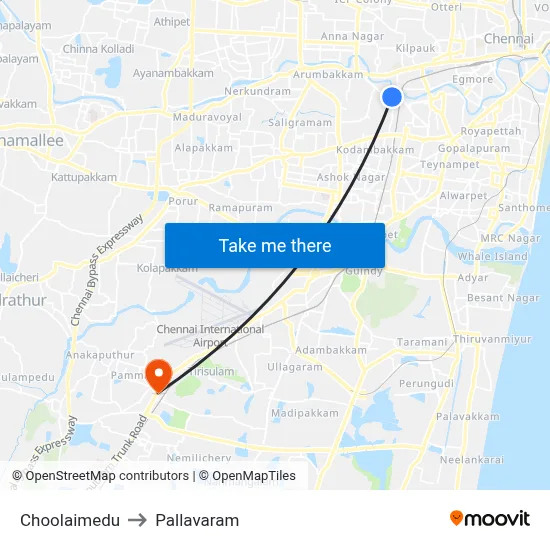 Choolaimedu to Pallavaram map