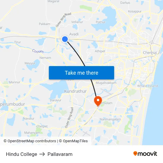 Hindu College to Pallavaram map