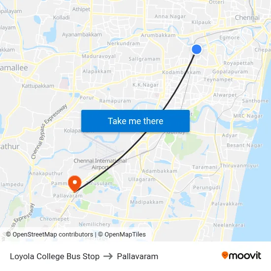 Loyola College Bus Stop to Pallavaram map