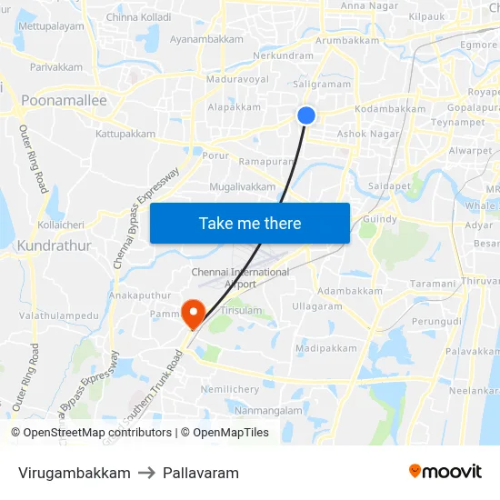 Virugambakkam to Pallavaram map