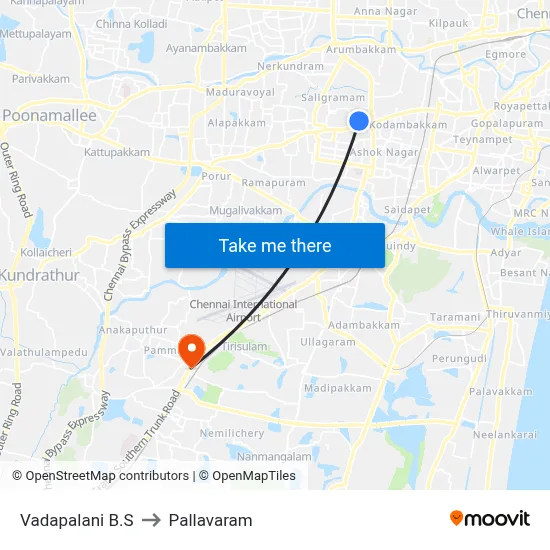 Vadapalani B.S to Pallavaram map