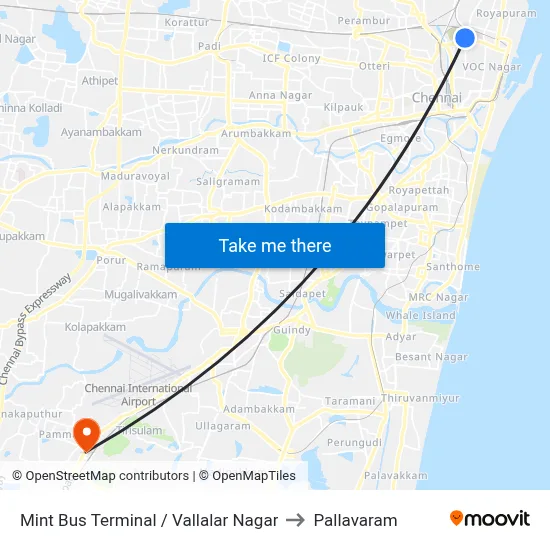 Mint Bus Terminal / Vallalar Nagar to Pallavaram map