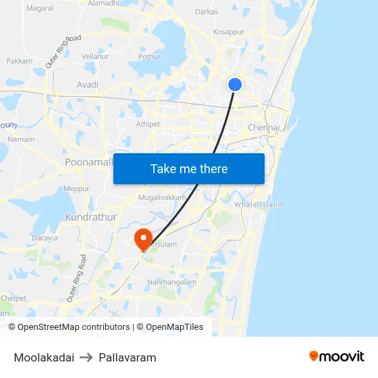 Moolakadai to Pallavaram map