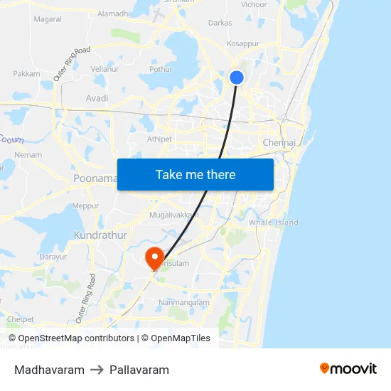 Madhavaram to Pallavaram map