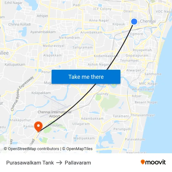 Purasawalkam Tank to Pallavaram map