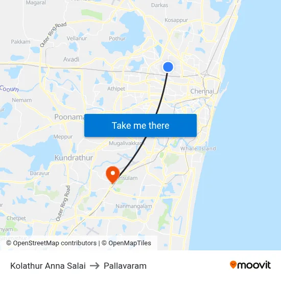 Kolathur Anna Salai to Pallavaram map