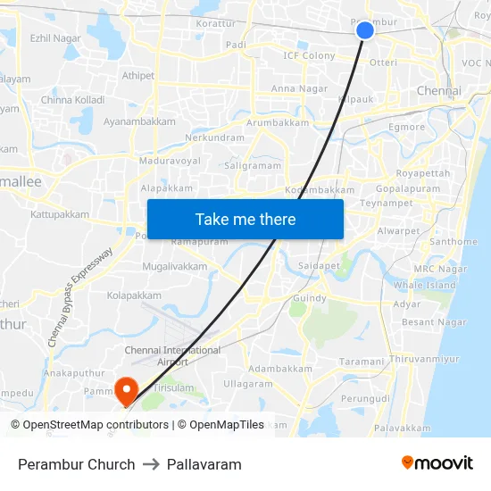 Perambur Church to Pallavaram map