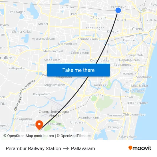 Perambur Railway Station to Pallavaram map