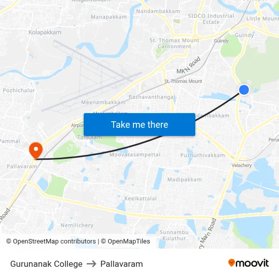 Gurunanak College to Pallavaram map