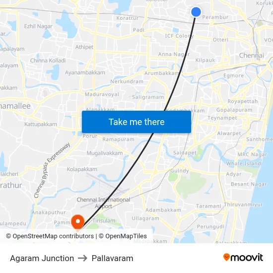 Agaram Junction to Pallavaram map