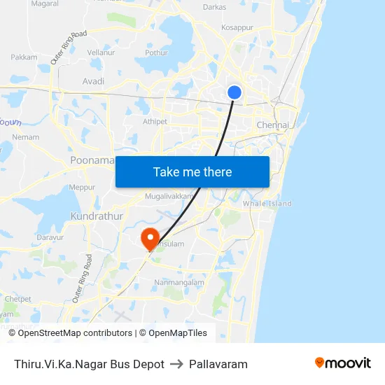 Thiru.Vi.Ka.Nagar Bus Depot to Pallavaram map