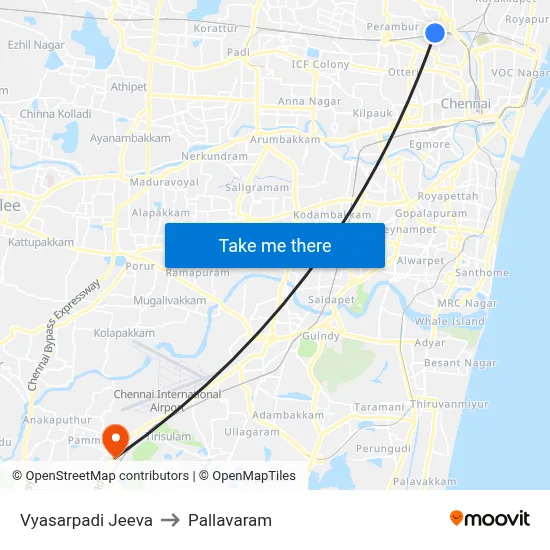 Vyasarpadi Jeeva to Pallavaram map