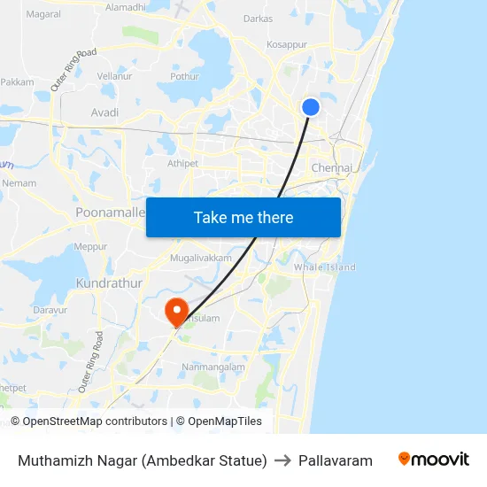 Muthamizh Nagar (Ambedkar Statue) to Pallavaram map