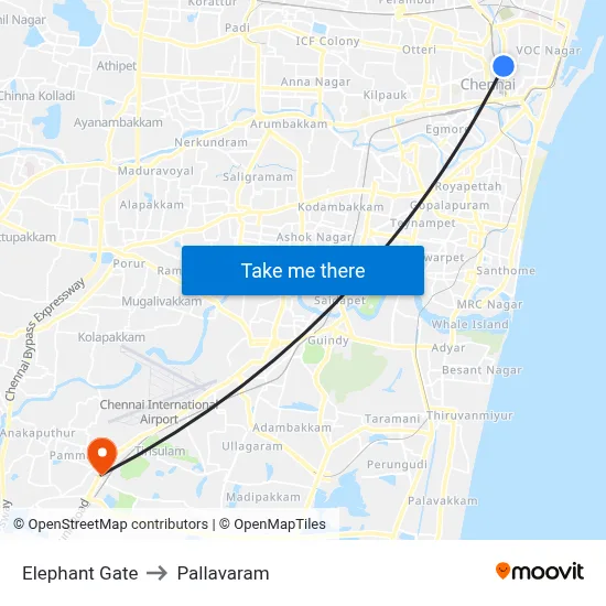 Elephant Gate to Pallavaram map