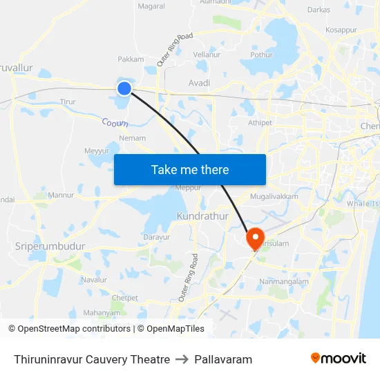 Thiruninravur Cauvery Theatre to Pallavaram map