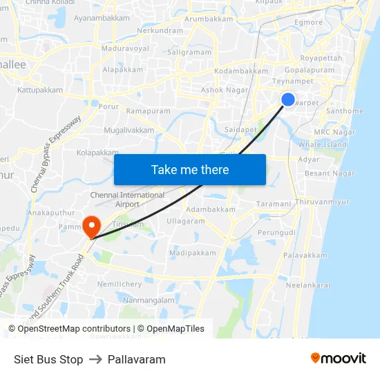Siet Bus Stop to Pallavaram map