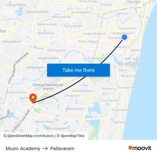 Music Academy to Pallavaram map