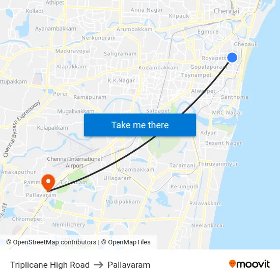 Triplicane High Road to Pallavaram map