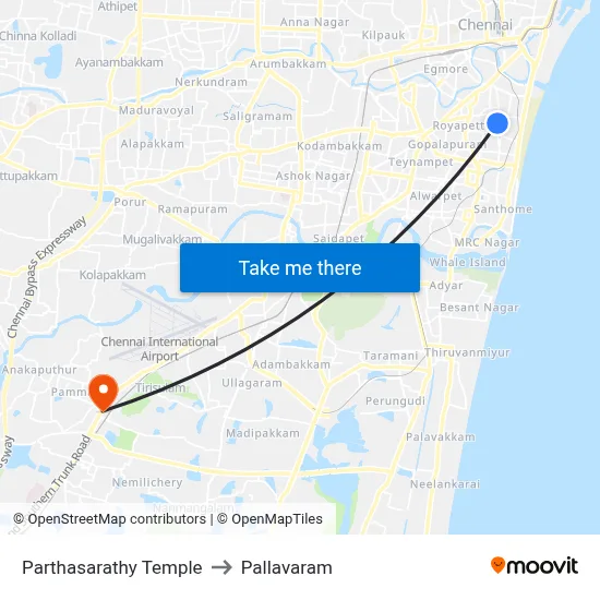 Parthasarathy Temple to Pallavaram map