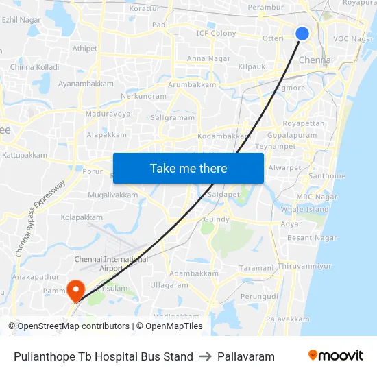 Pulianthope Tb Hospital Bus Stand to Pallavaram map