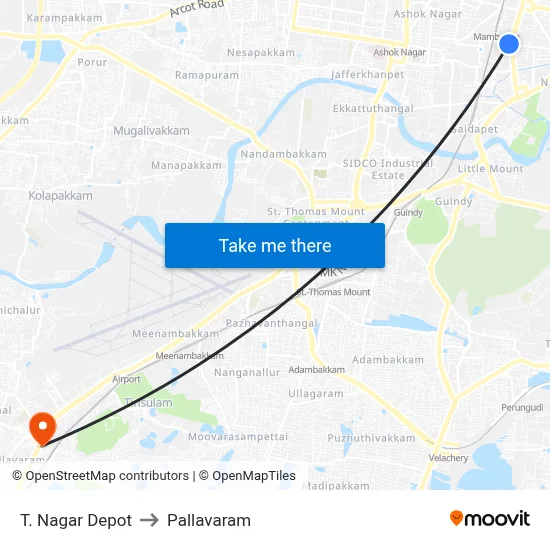 T. Nagar Depot to Pallavaram map