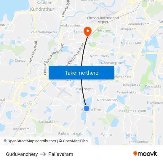 Guduvanchery to Pallavaram map