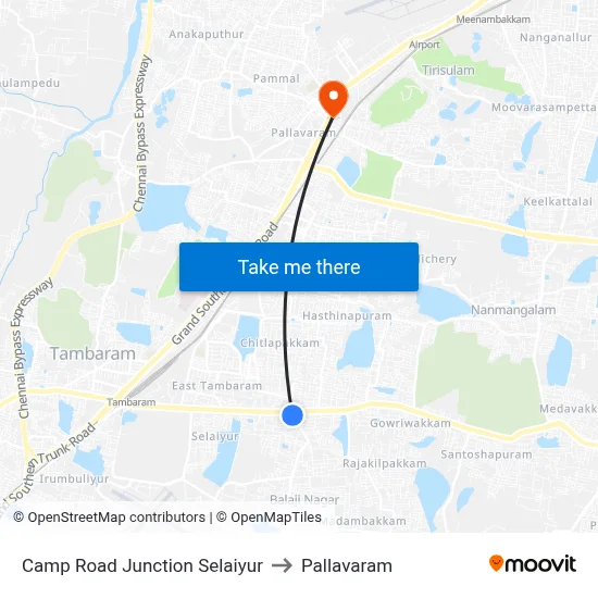 Camp Road Junction Selaiyur to Pallavaram map