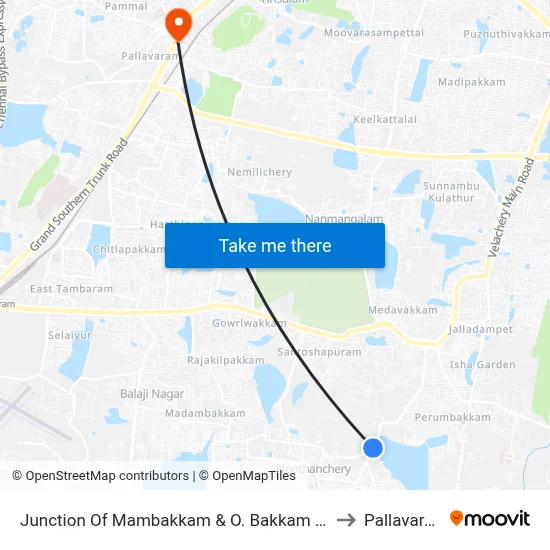 Junction Of Mambakkam & O. Bakkam Road to Pallavaram map
