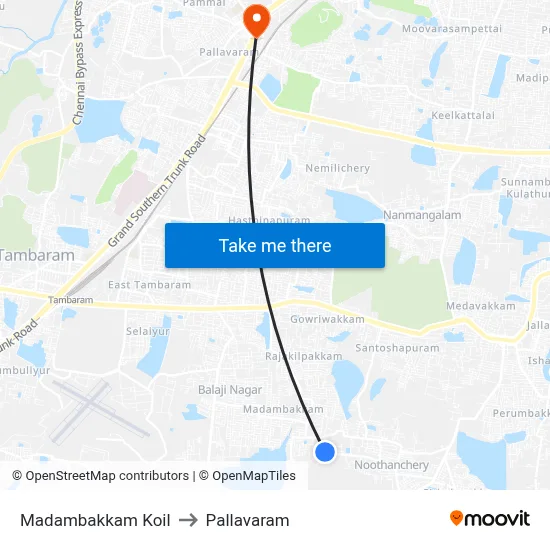 Madambakkam Koil to Pallavaram map