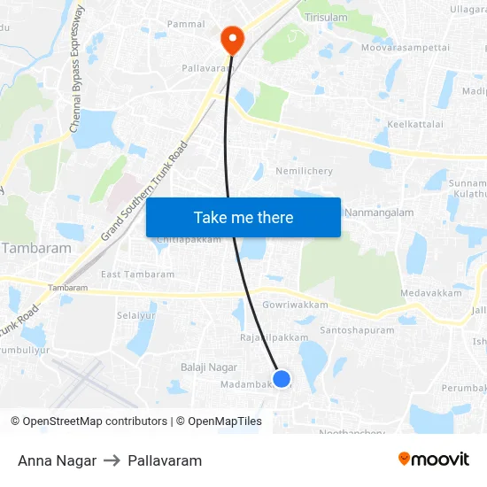 Anna Nagar to Pallavaram map