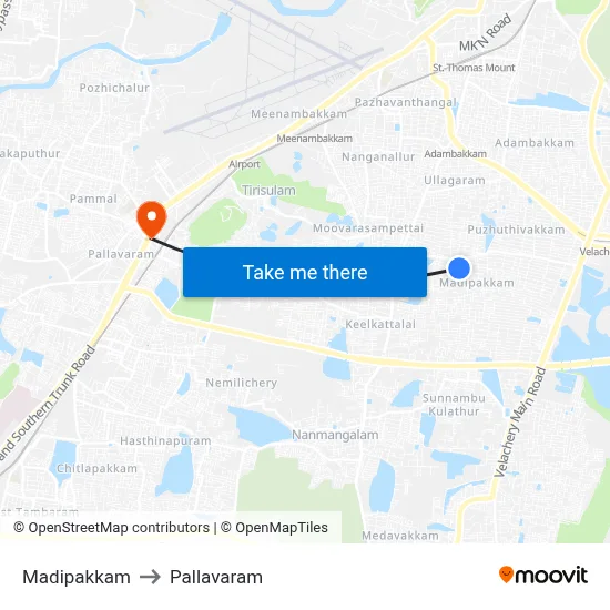 Madipakkam to Pallavaram map