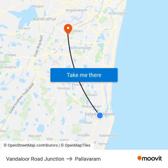 Vandaloor Road Junction to Pallavaram map