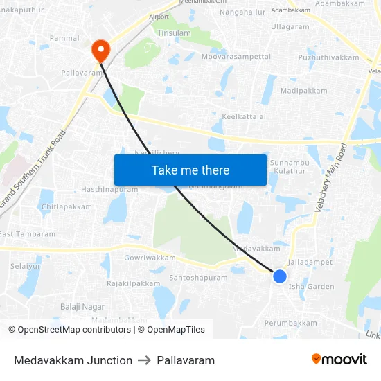Medavakkam Junction to Pallavaram map
