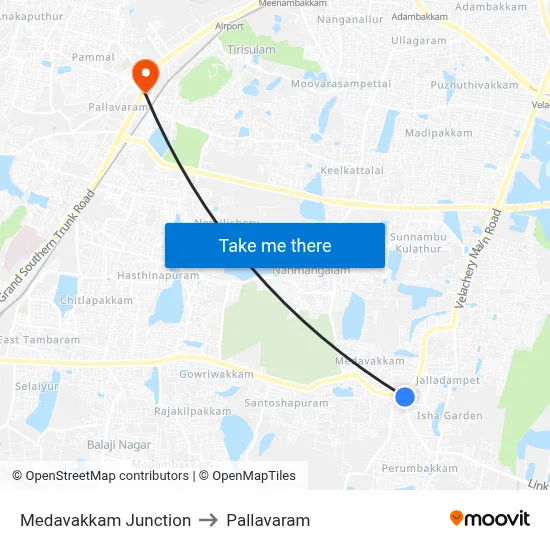 Medavakkam Junction to Pallavaram map