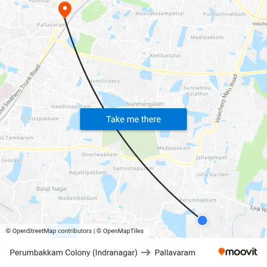 Perumbakkam Colony (Indranagar) to Pallavaram map