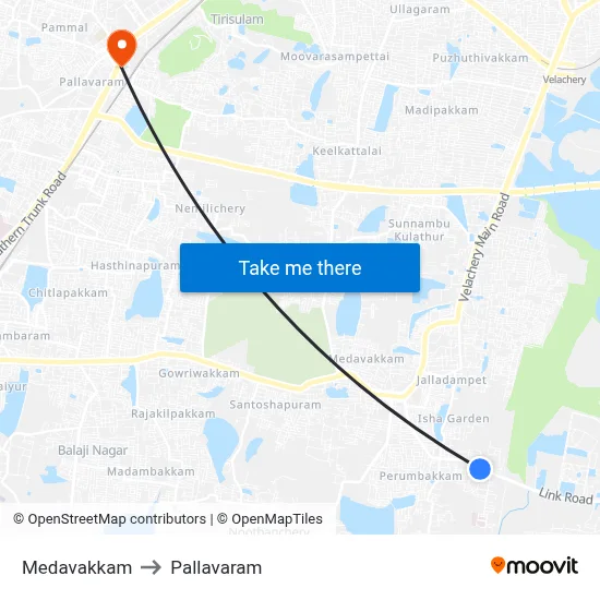 Medavakkam to Pallavaram map