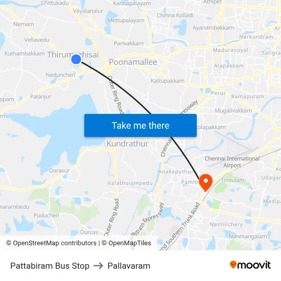 Pattabiram Bus Stop to Pallavaram map