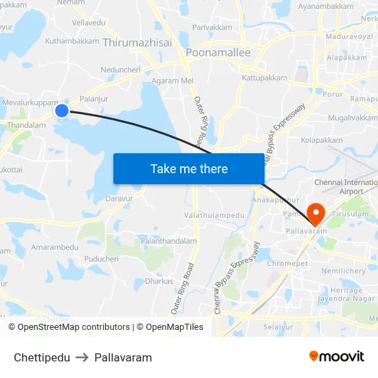 Chettipedu to Pallavaram map