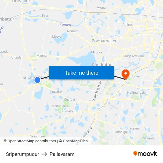 Sriperumpudur to Pallavaram map