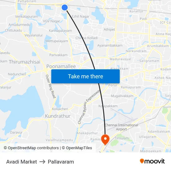 Avadi Market to Pallavaram map